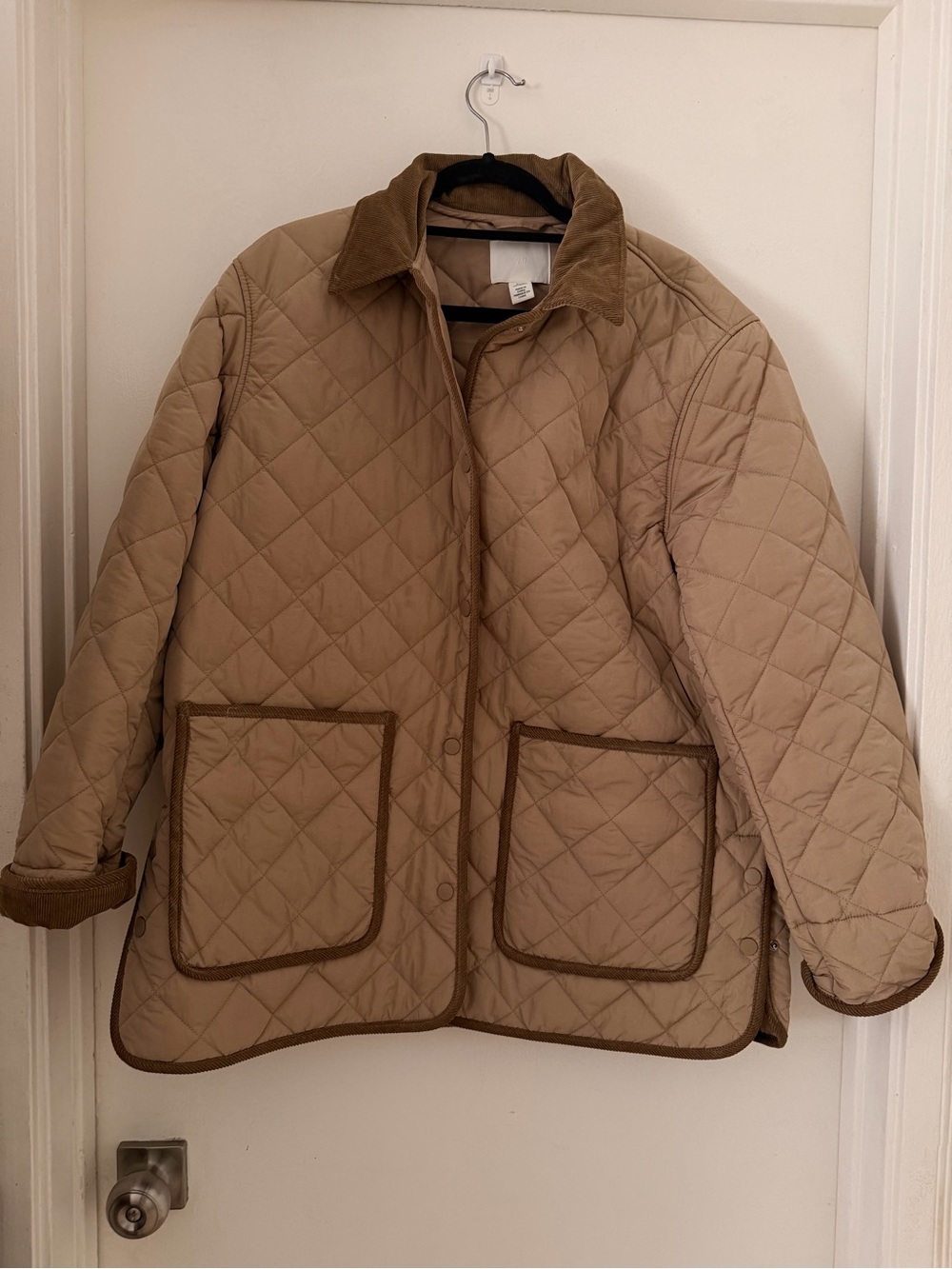 H&M Quilted Tan Women's Jacket with Corduroy Trim